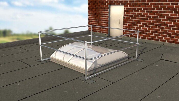 Image showing a domed rooflight secured by an ABS Dome OnTop Fusion guard rail