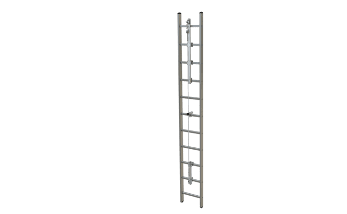 Verticaal railsysteem voor valbeveiliging aan vaste ladders