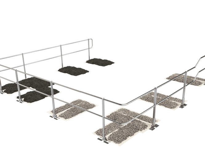 Image showing our weighted guard rail system - specially designed for green and gravel roof environments.